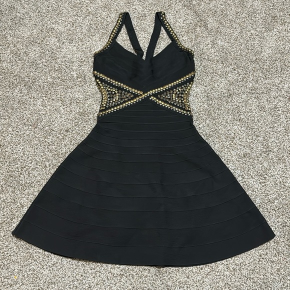 HERVE LEGER Women's Ayia Studded Mini Dress Size XS in Black - Picture 2 of 11